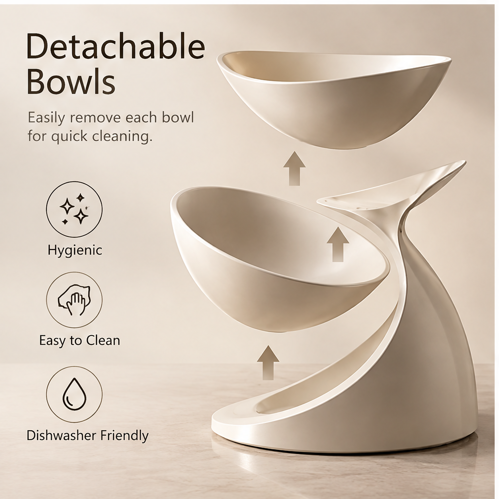 Curved two-tier fruit stand displaying citrus and apples on a kitchen counter
