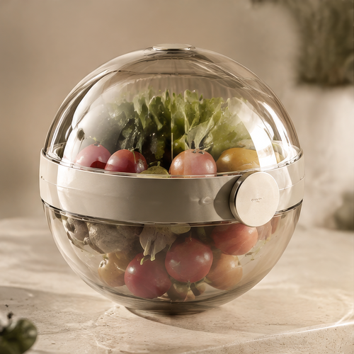 Food storage container shown with salad, fruit and vegetables
