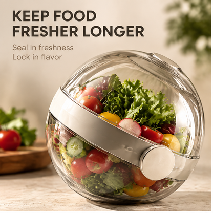 Angled view of clear domed food storage container