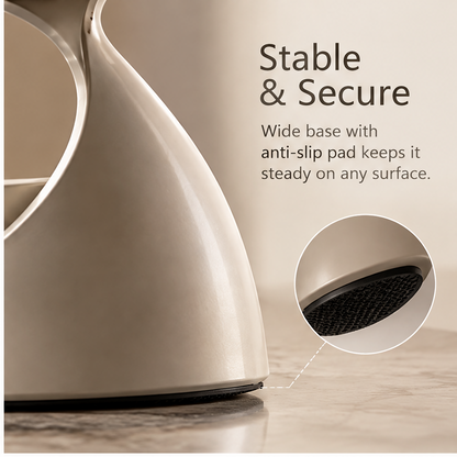 Two detachable bowls lifted away from their curved support stand