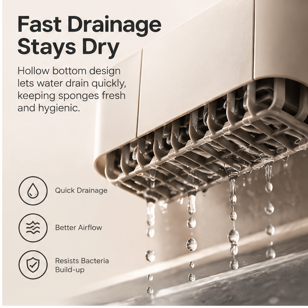 Close-up of padded over-edge hooks supporting the sink caddy