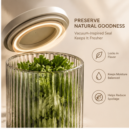 Removable jar lid showing underside sealing ring above leafy greens